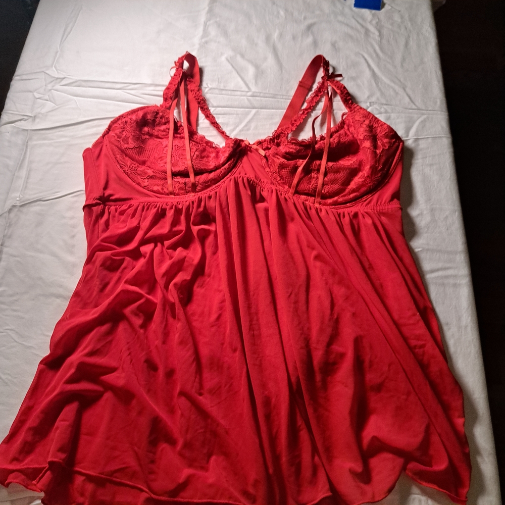 Hips & Curves Red Lace Trim‎ Babydoll Chemise Plus Size 46C/D 105C/D